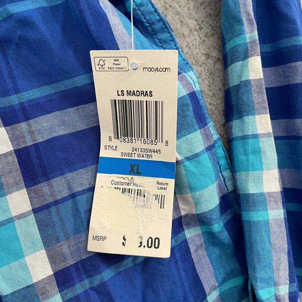 Club Room Shirt Men XL Blue Plaid Long Sleeve Button Down NWT - Picture 2 of 10